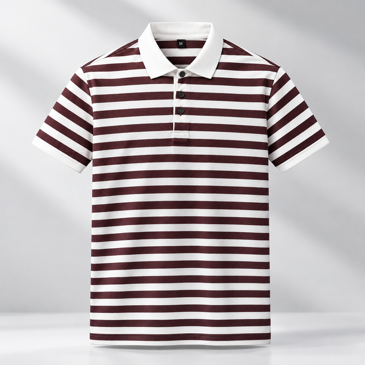 Men's White & Burgundy Striped Polo Shirt