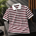 Men's White & Burgundy Striped Polo Shirt