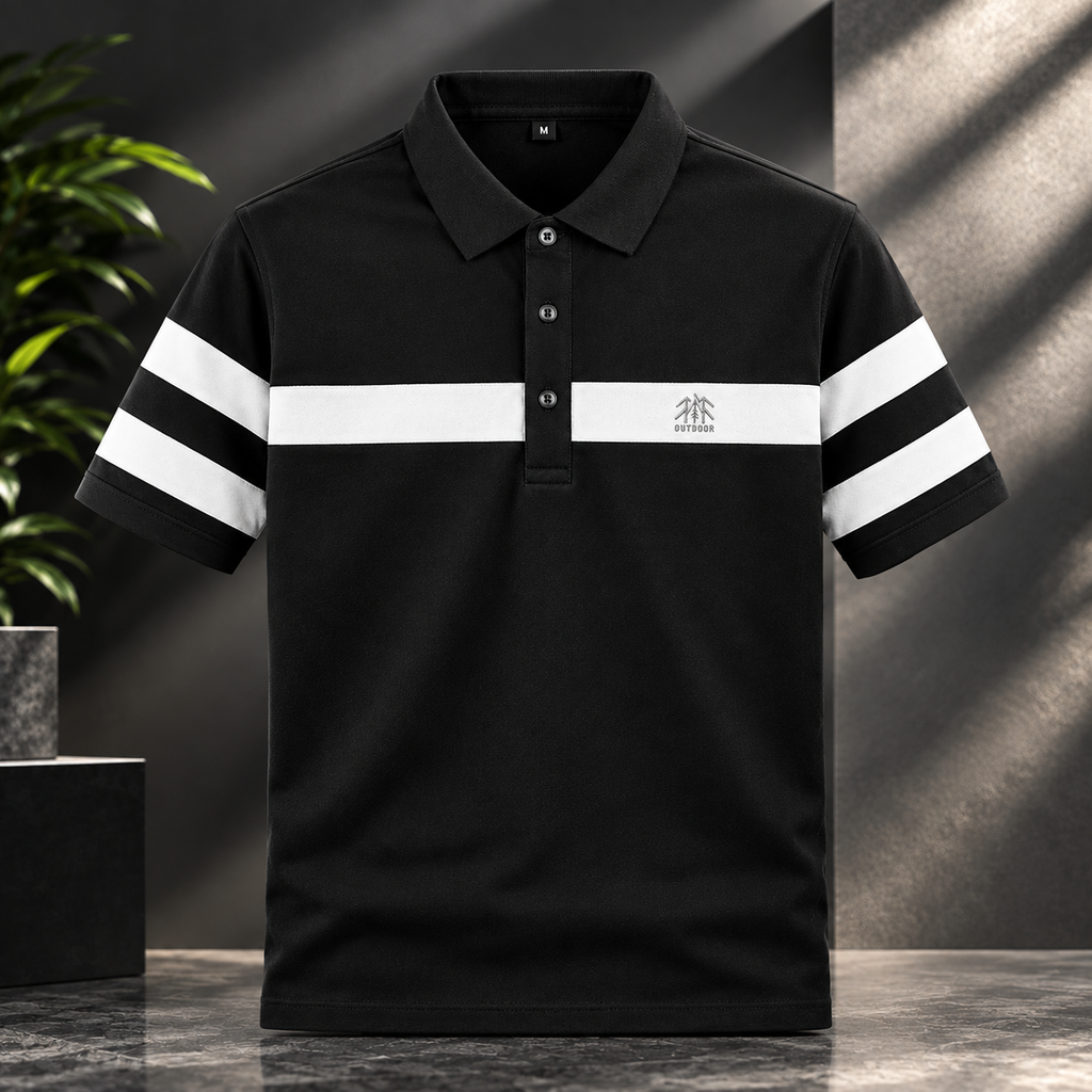 Men's Black & White Stripe Polo Shirt