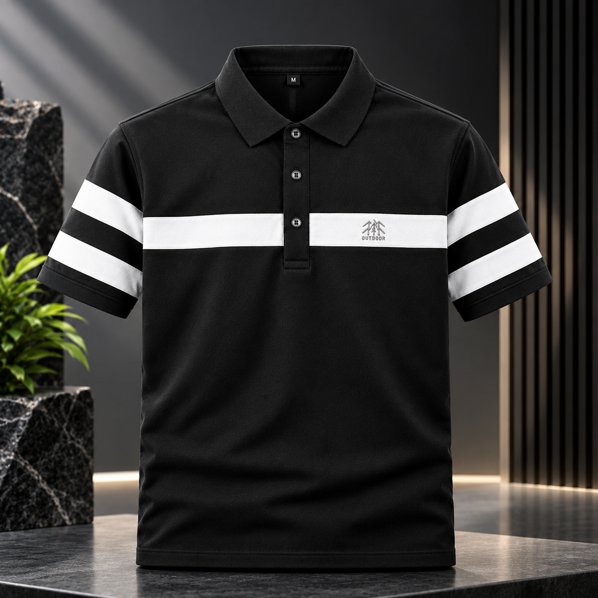 Men's Black & White Stripe Polo Shirt