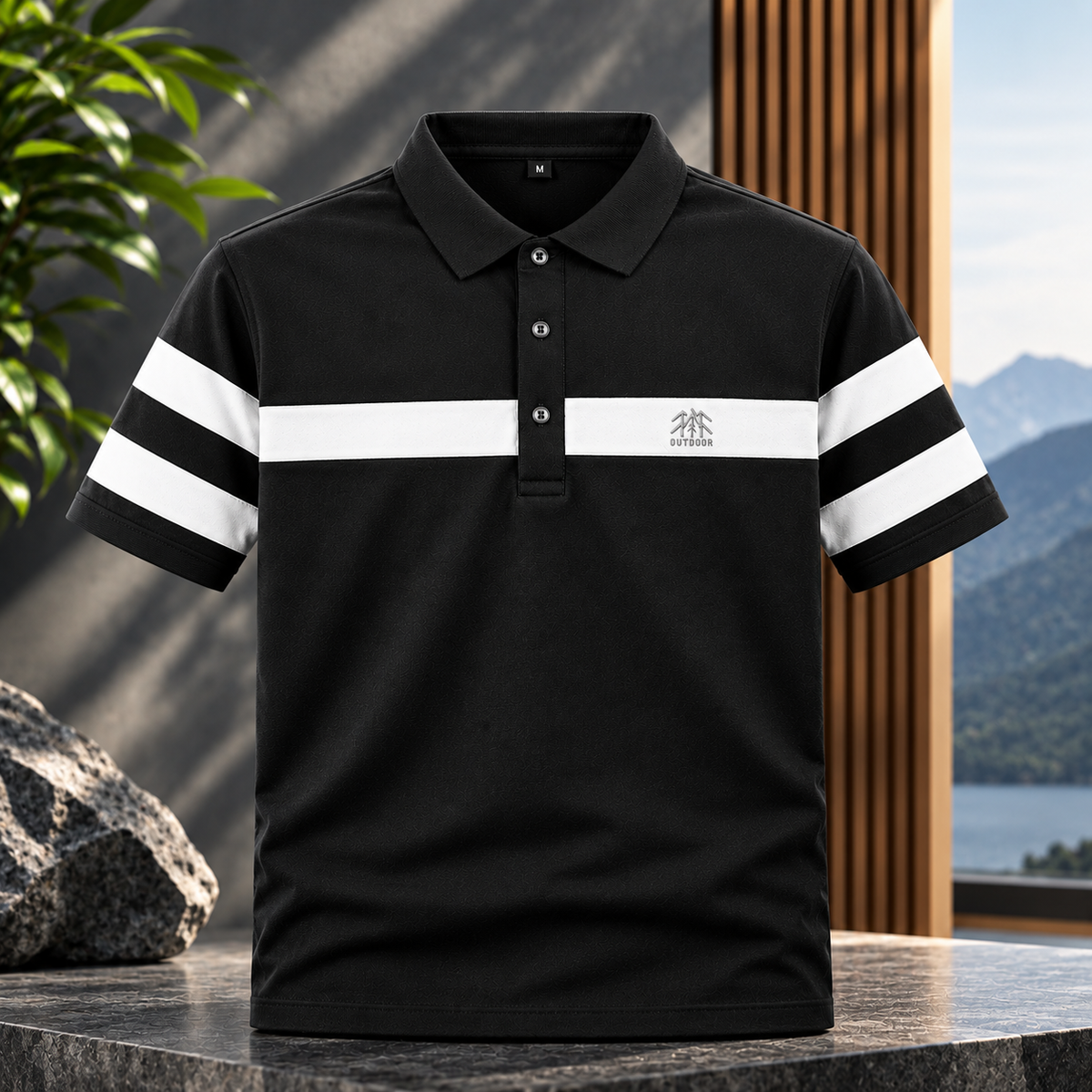 Men's Black & White Stripe Polo Shirt