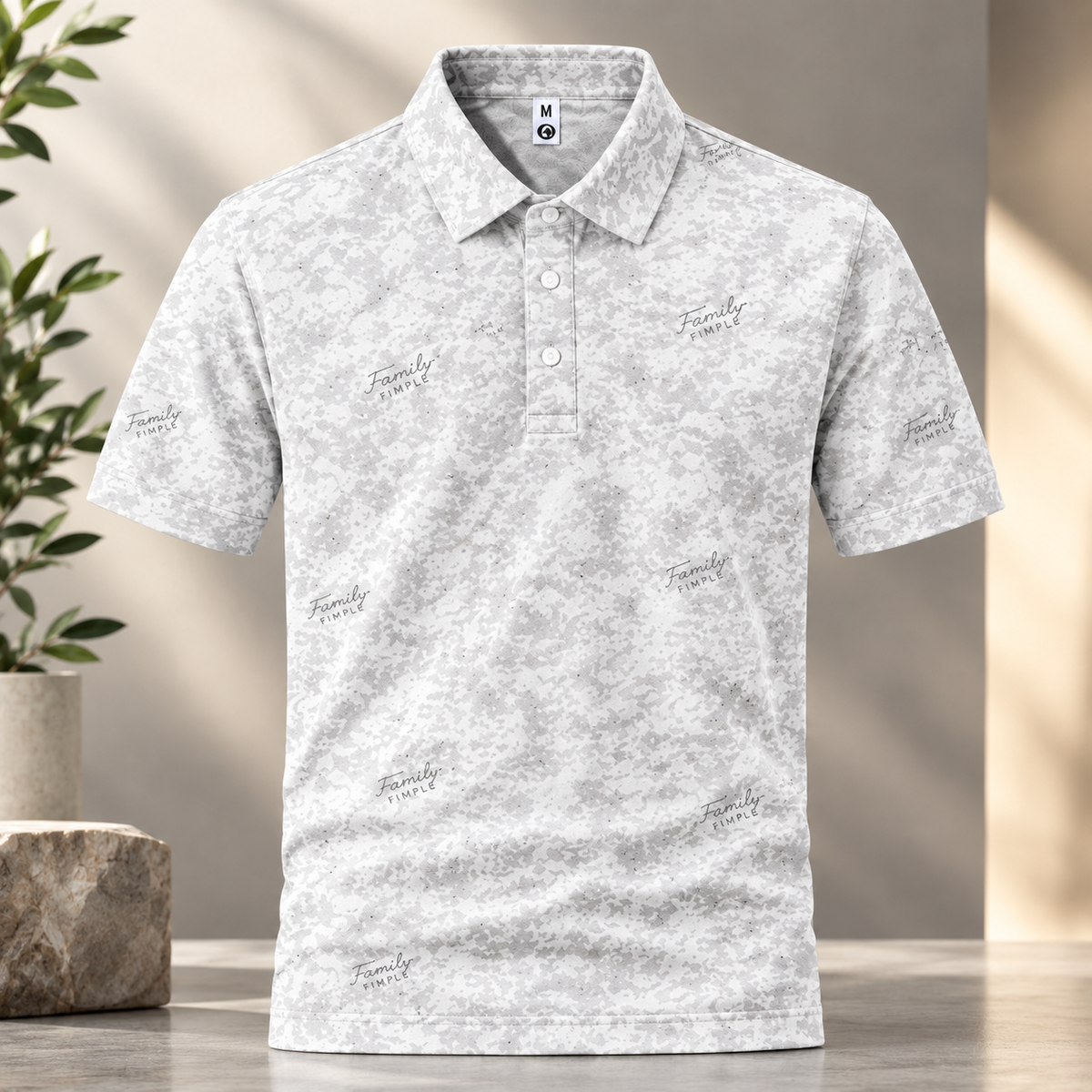 Men's White & Grey Printed Polo Shirt
