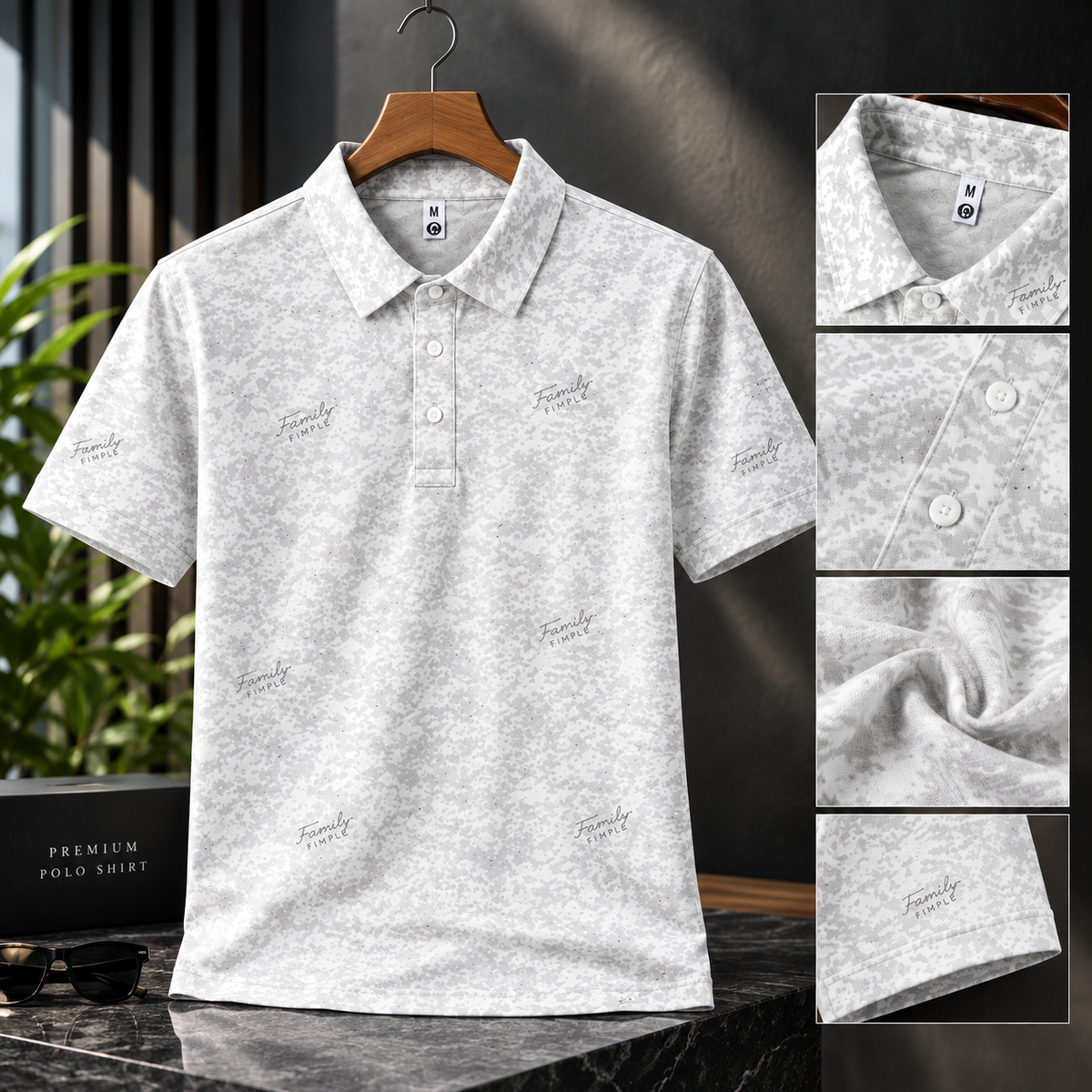 Men's White & Grey Printed Polo Shirt
