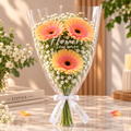 Peach Gerbera Bouquet with Baby’s Breath