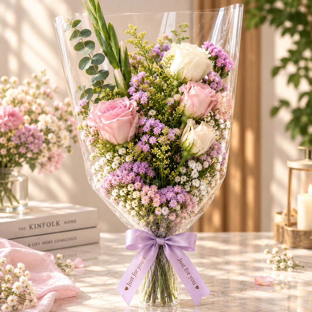 Pastel Bouquet with Lavender Ribbon