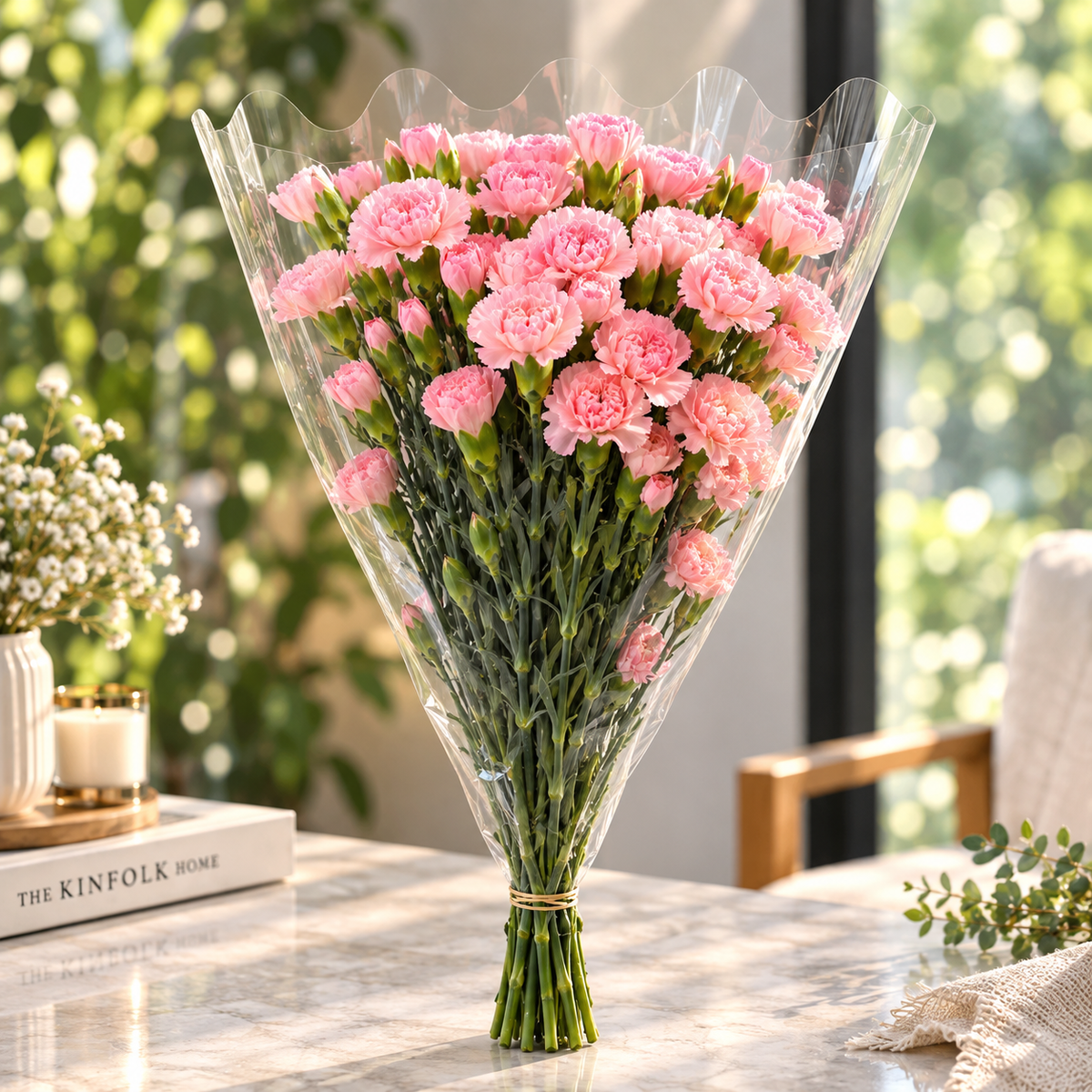 Elegant Pink Carnation Bouquet on Marble Tabletop