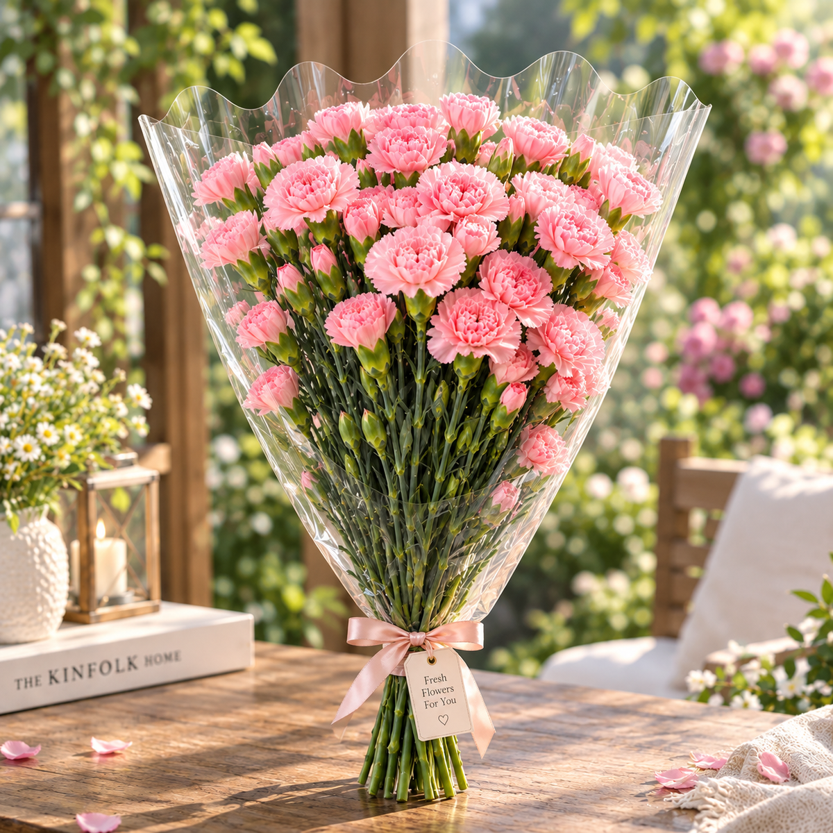 Elegant Pink Carnation Bouquet on Marble Tabletop