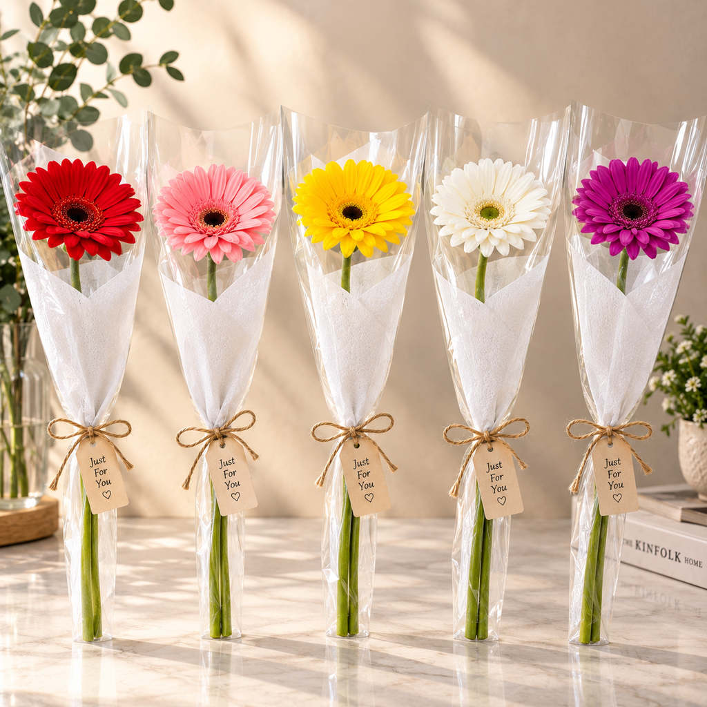 Wrapped Red Gerbera in a Florist Studio