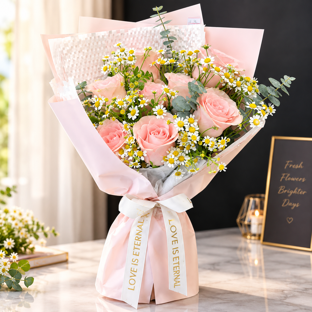 Romantic Pink Rose Gift Bouquet
